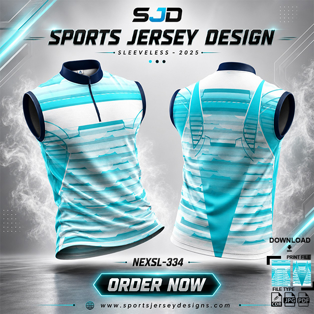 NEXSL-334 FIROZI  BLUE AND WHITE COMBINATION SPORTSWEAR SUBLIMATION JERSEY DESIGN